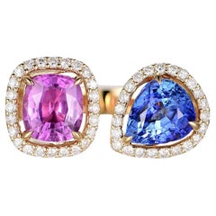 Pear Shape 1.91ct Blue Sapphire and Diamond Toi Et Moi Ring in 18k Yellow Gold