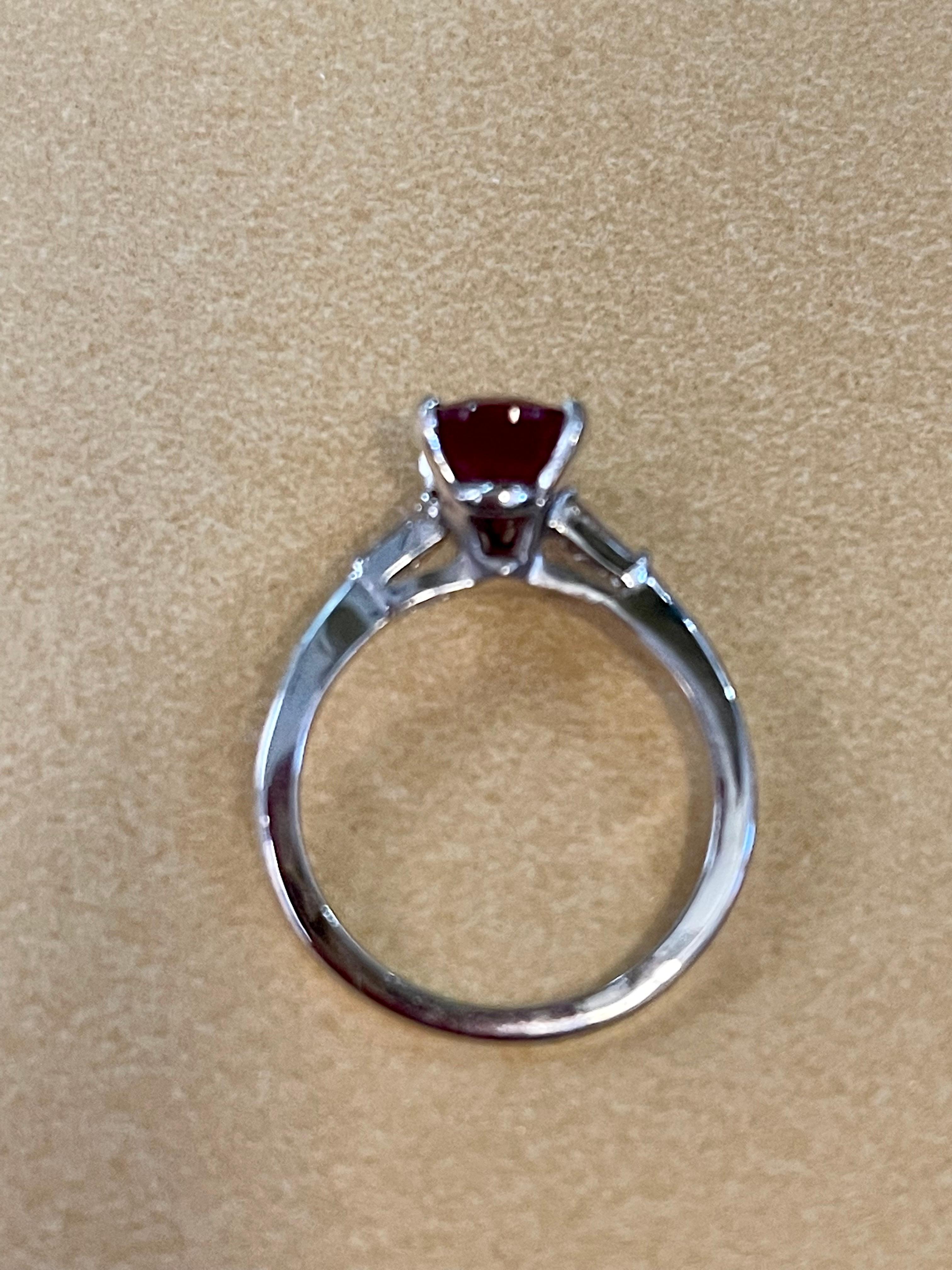 Pear Shape 2 Carat Treated Ruby & Diamond 14 Karat White Gold Ring For Sale 6