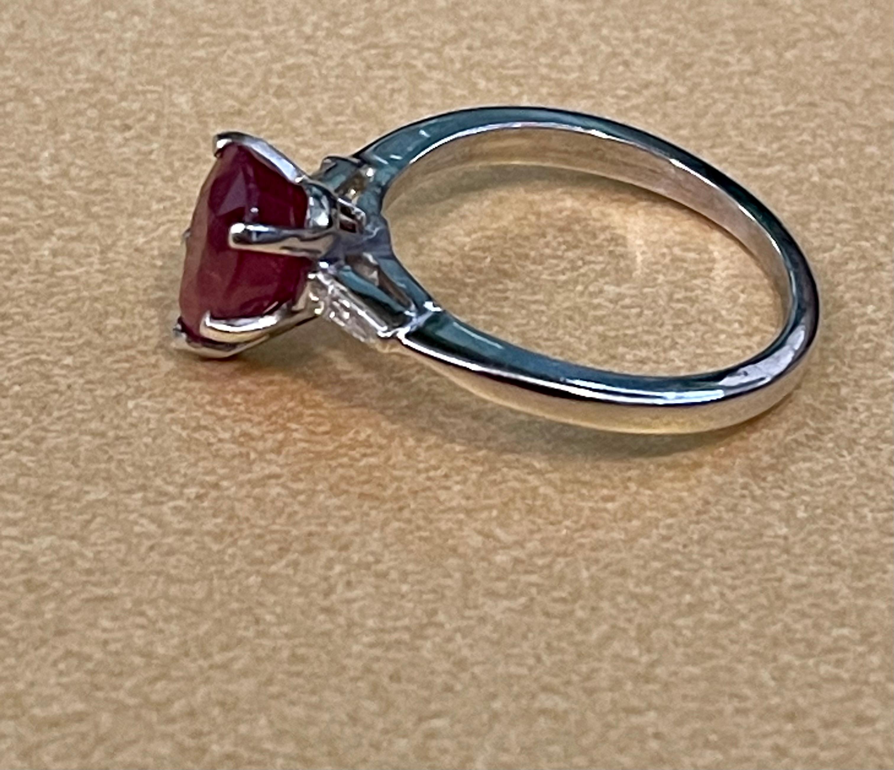 Pear Shape 2 Carat Treated Ruby & Diamond 14 Karat White Gold Ring For Sale 7