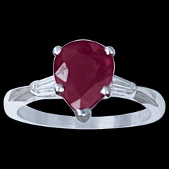 Pear Shape 2 Carat Treated Ruby & Diamond 14 Karat White Gold Ring