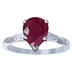 Pear Shape 2 Carat Treated Ruby & Diamond 14 Karat White Gold Ring