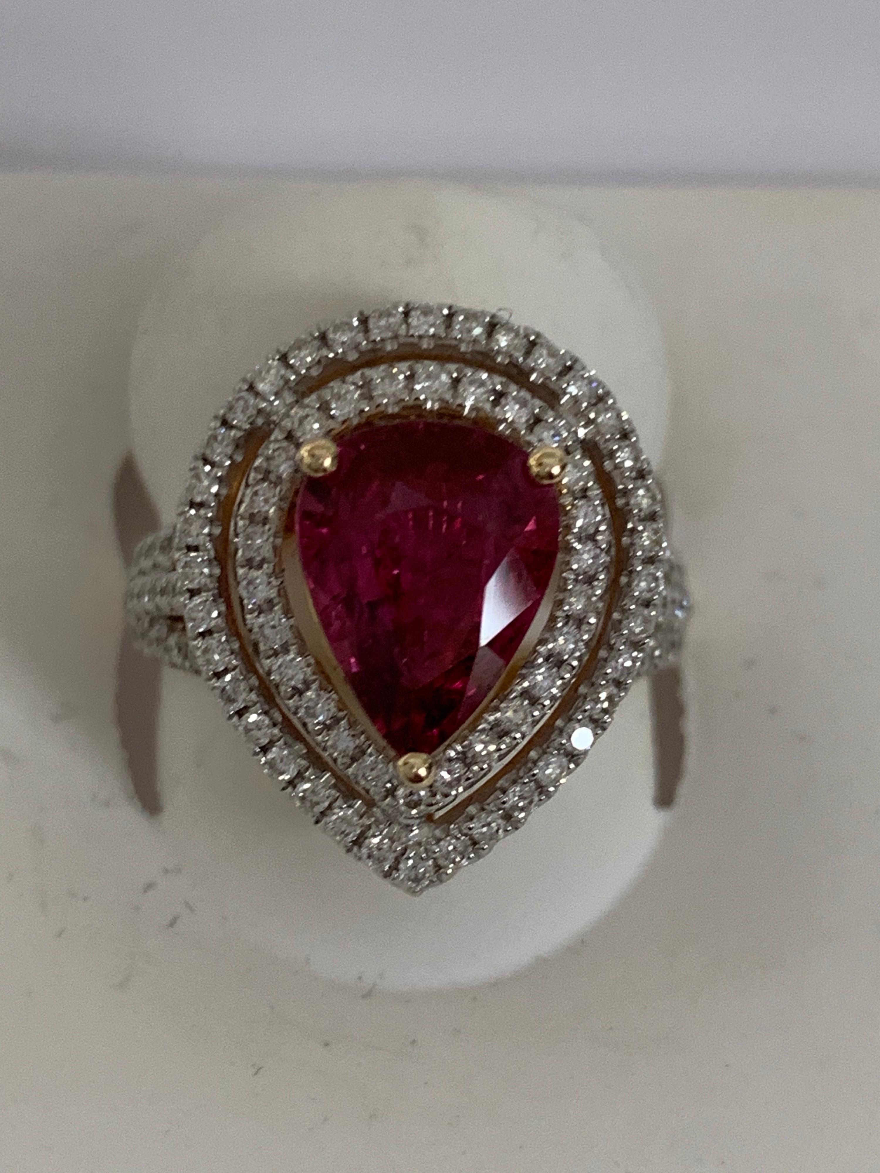 Artisan Pear Shape 2.55 Carat Ruby and Diamond Ring