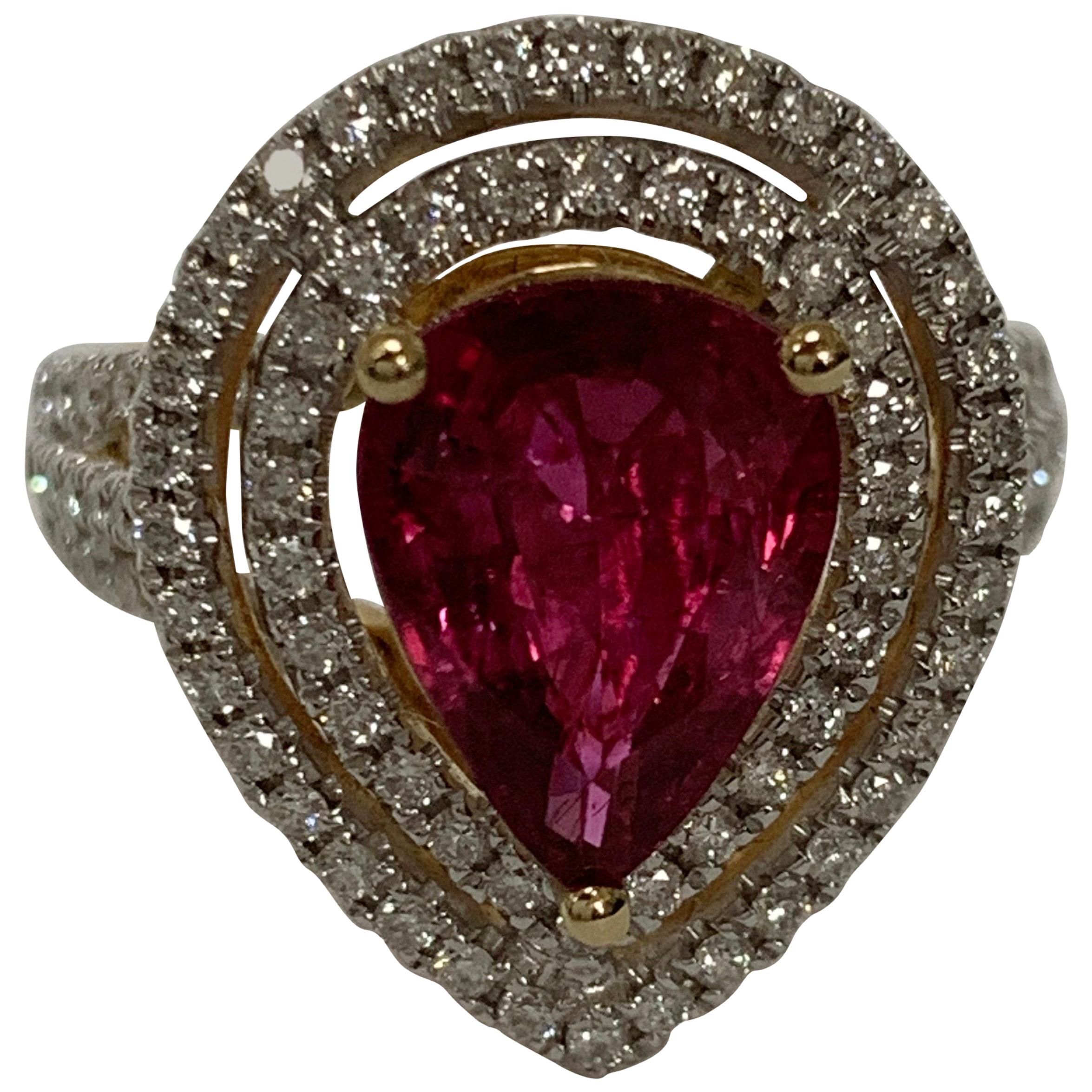 Pear Shape 2.55 Carat Ruby and Diamond Ring