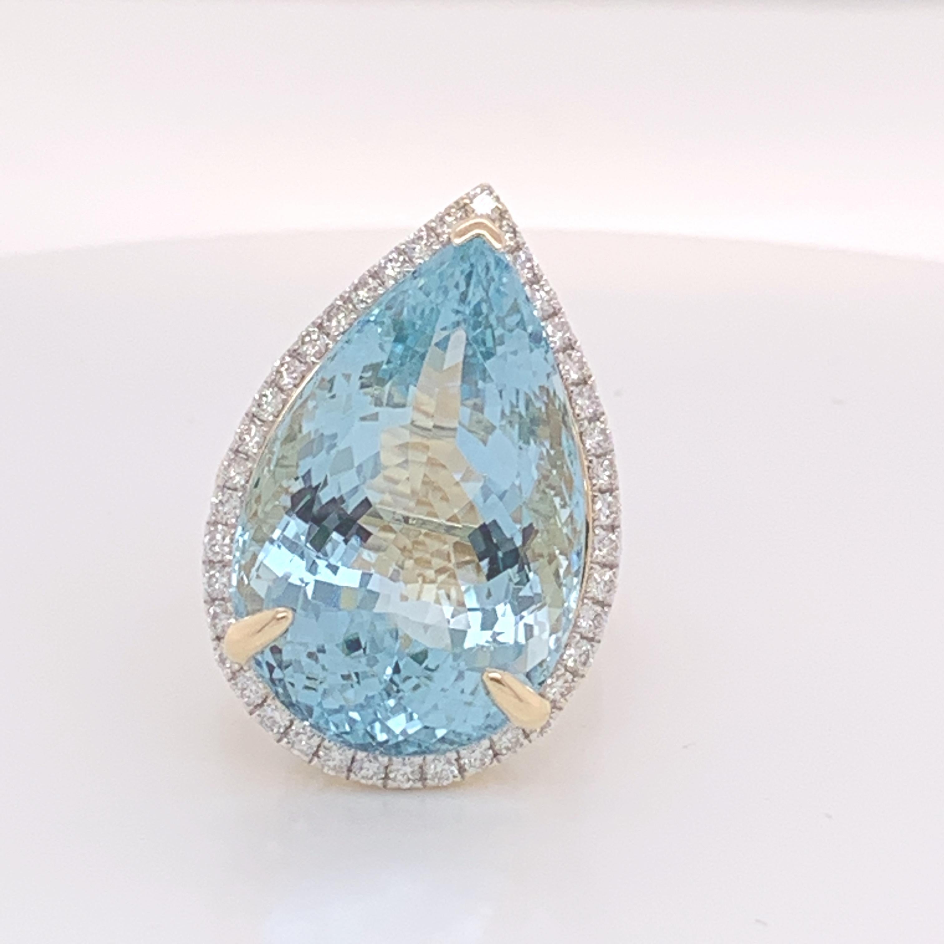 Art Nouveau Pear Shape 26.71 Carat Aquamarine and Diamond Ring