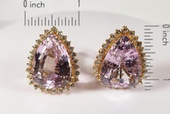 Pear Shape 30 Carat Kunzite and Diamonds 18 Karat Yellow Gold Earrings