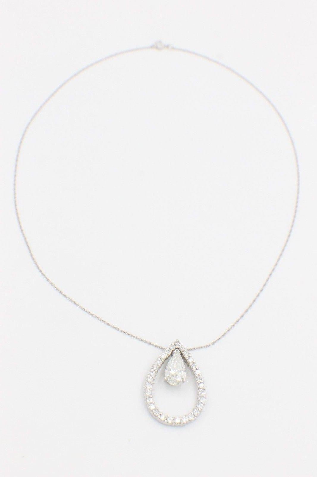 Pear Cut Pear Shape 3.88 Carat Diamond Pendant Necklace in 18 Karat White Gold For Sale