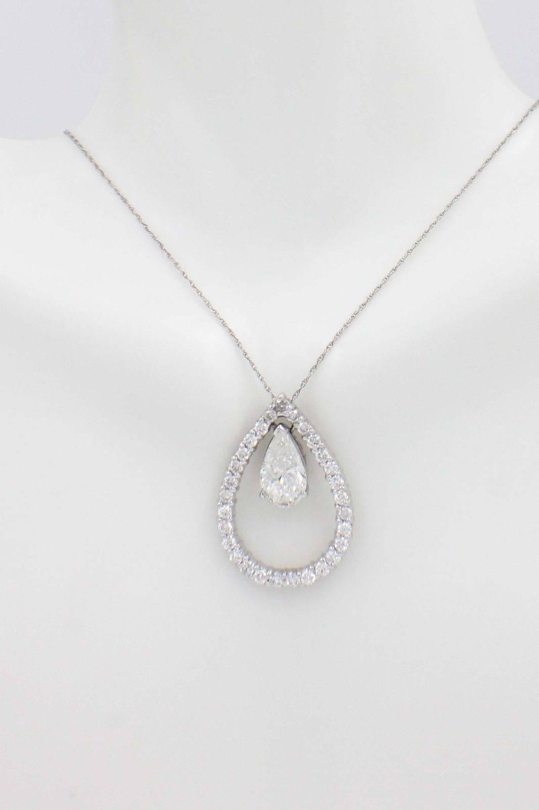 Pear Shape 3.88 Carat Diamond Pendant Necklace in 18 Karat White Gold In Excellent Condition For Sale In San Diego, CA