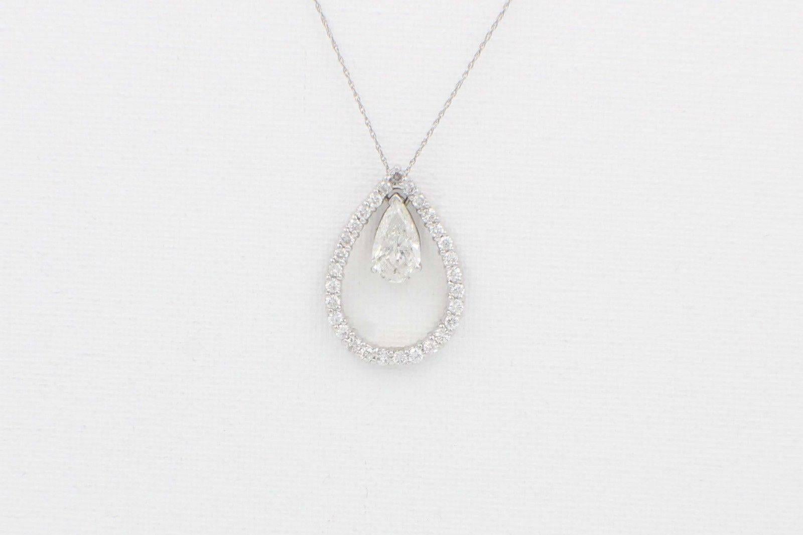 Women's Pear Shape 3.88 Carat Diamond Pendant Necklace in 18 Karat White Gold For Sale