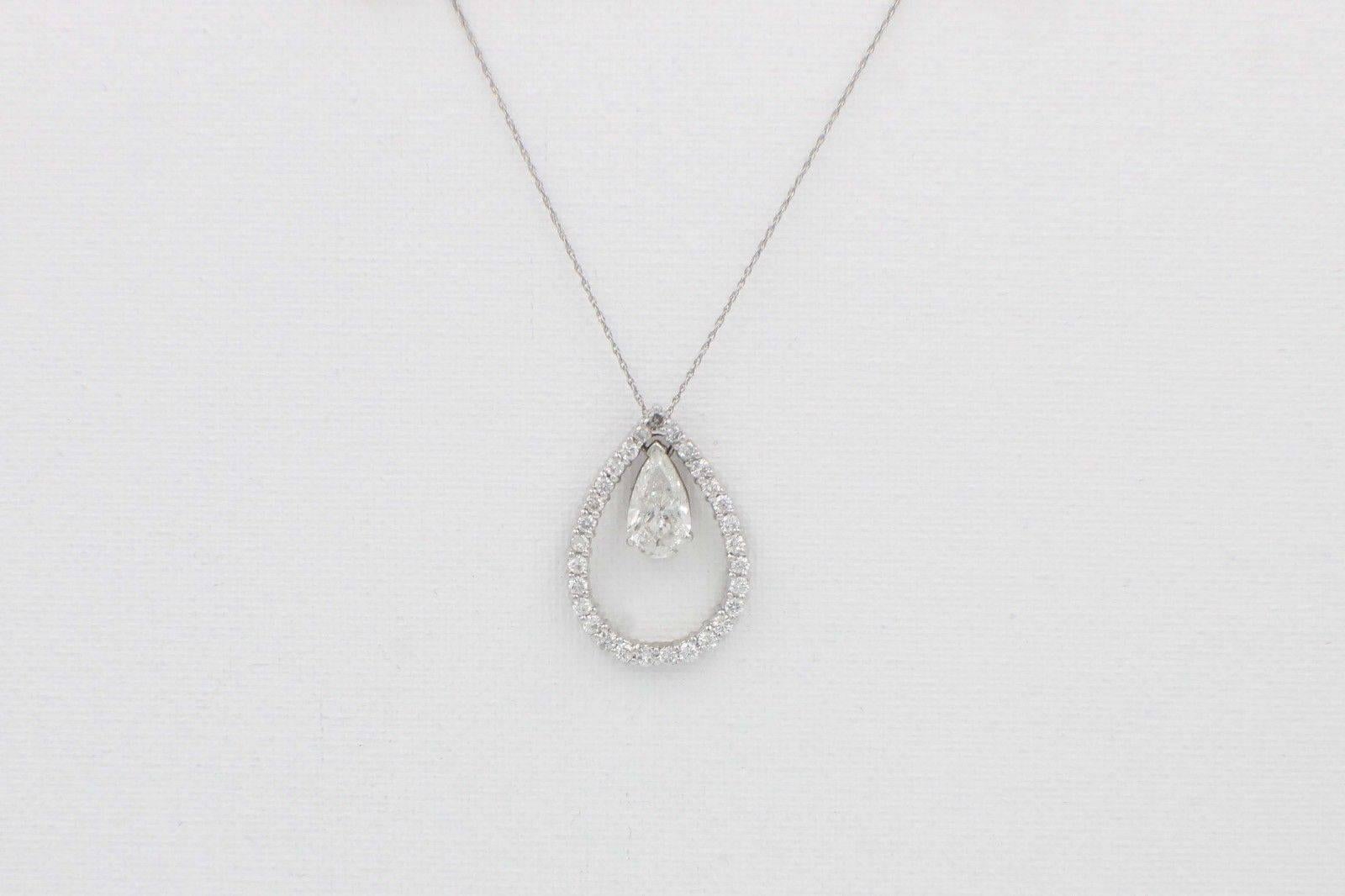 Pear Shape 3.88 Carat Diamond Pendant Necklace in 18 Karat White Gold For Sale 1