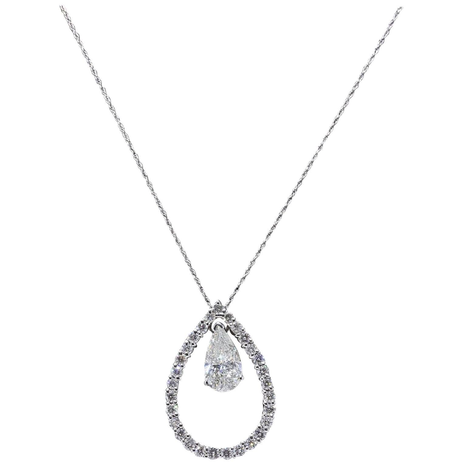 Pear Shape 3.88 Carat Diamond Pendant Necklace in 18 Karat White Gold For Sale