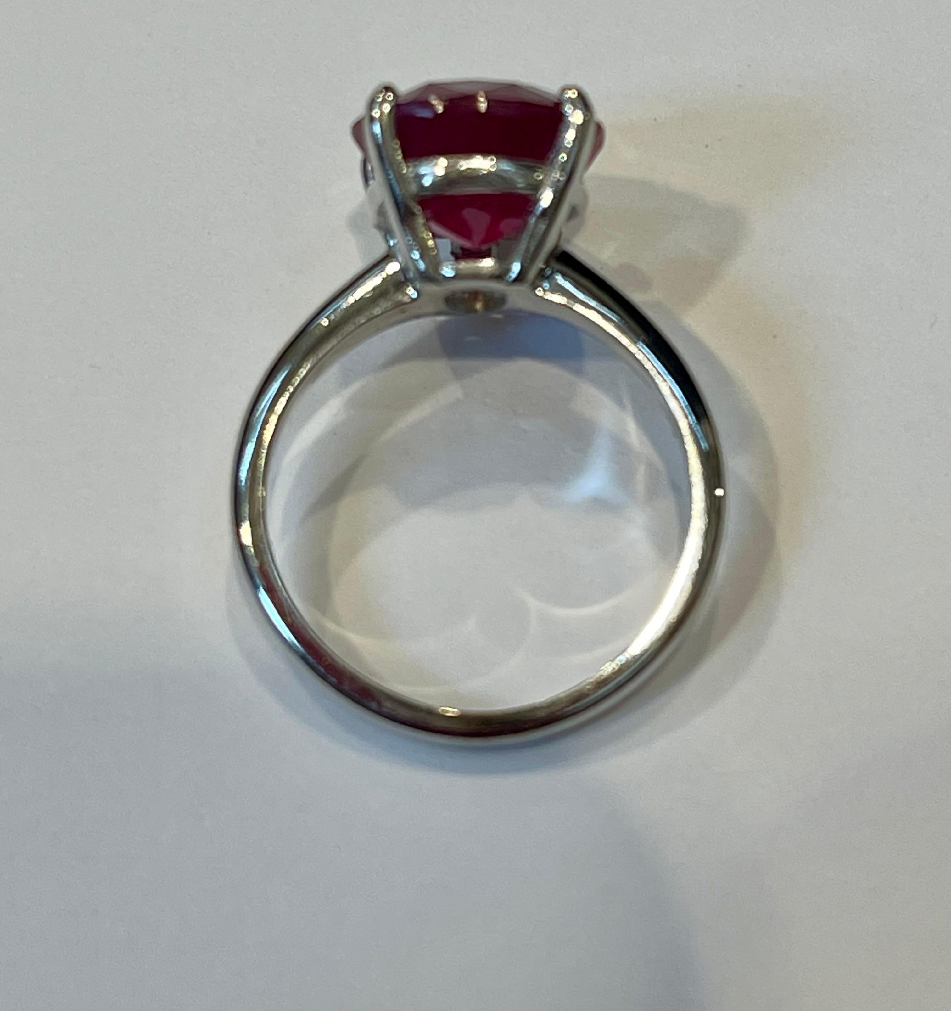 Pear Shape 4.5 Carat Treated Ruby 14 Karat White Gold Ring For Sale 6