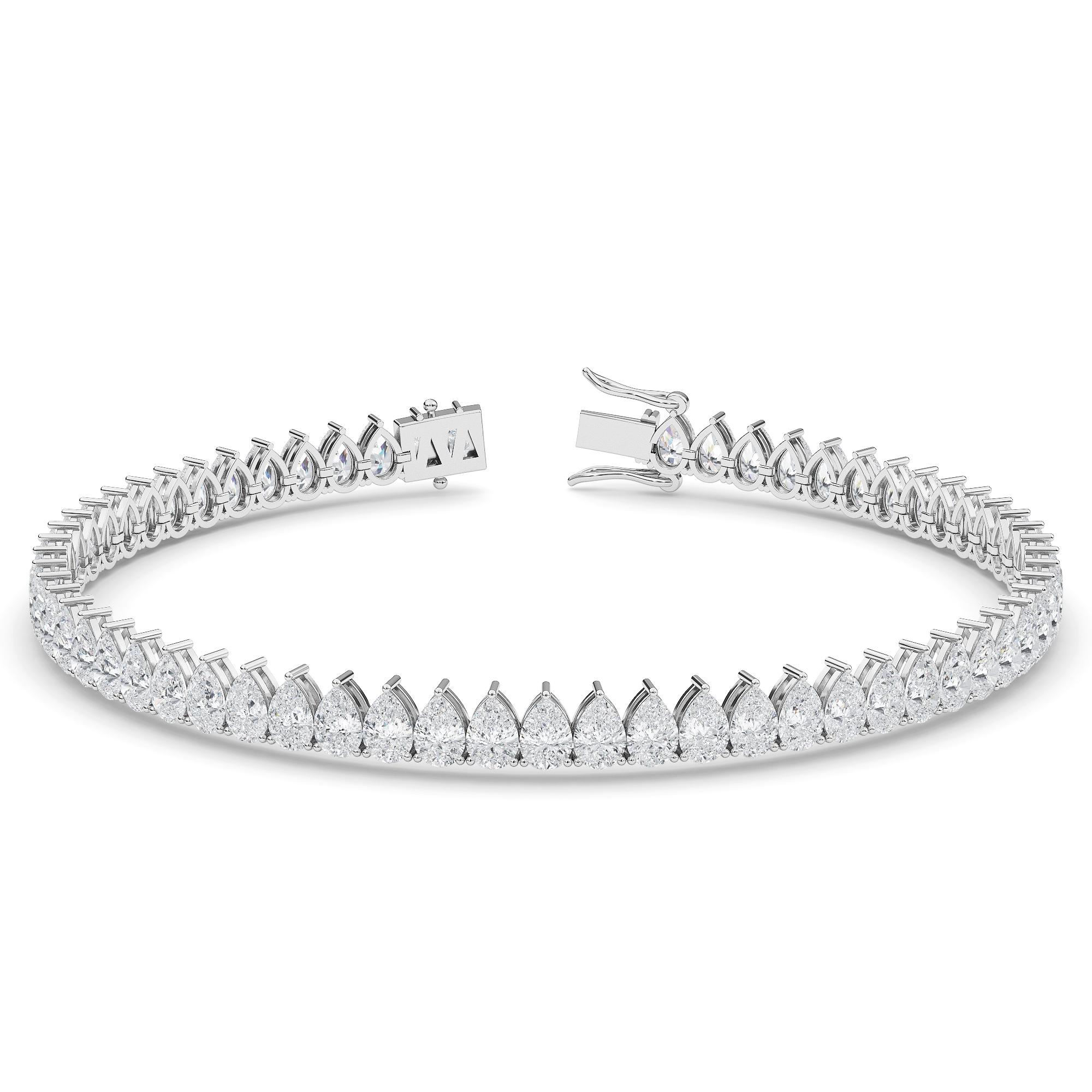 Timeless and elegance. This tennis bracelet sparkling with an infinite string of Pear Shape diamonds.

METAL DETAILS: 18K White Gold l 
DIAMOND DETAILS: Natural, Ethically sourced &, Conflict free.
DIAMOND SHAPES :  Pear
DIAMOND WEIGHT (MINIMUM
