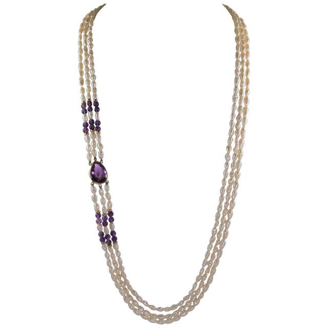 Freshwater Woven Pearl Diamond Gold Necklace For Sale at 1stDibs