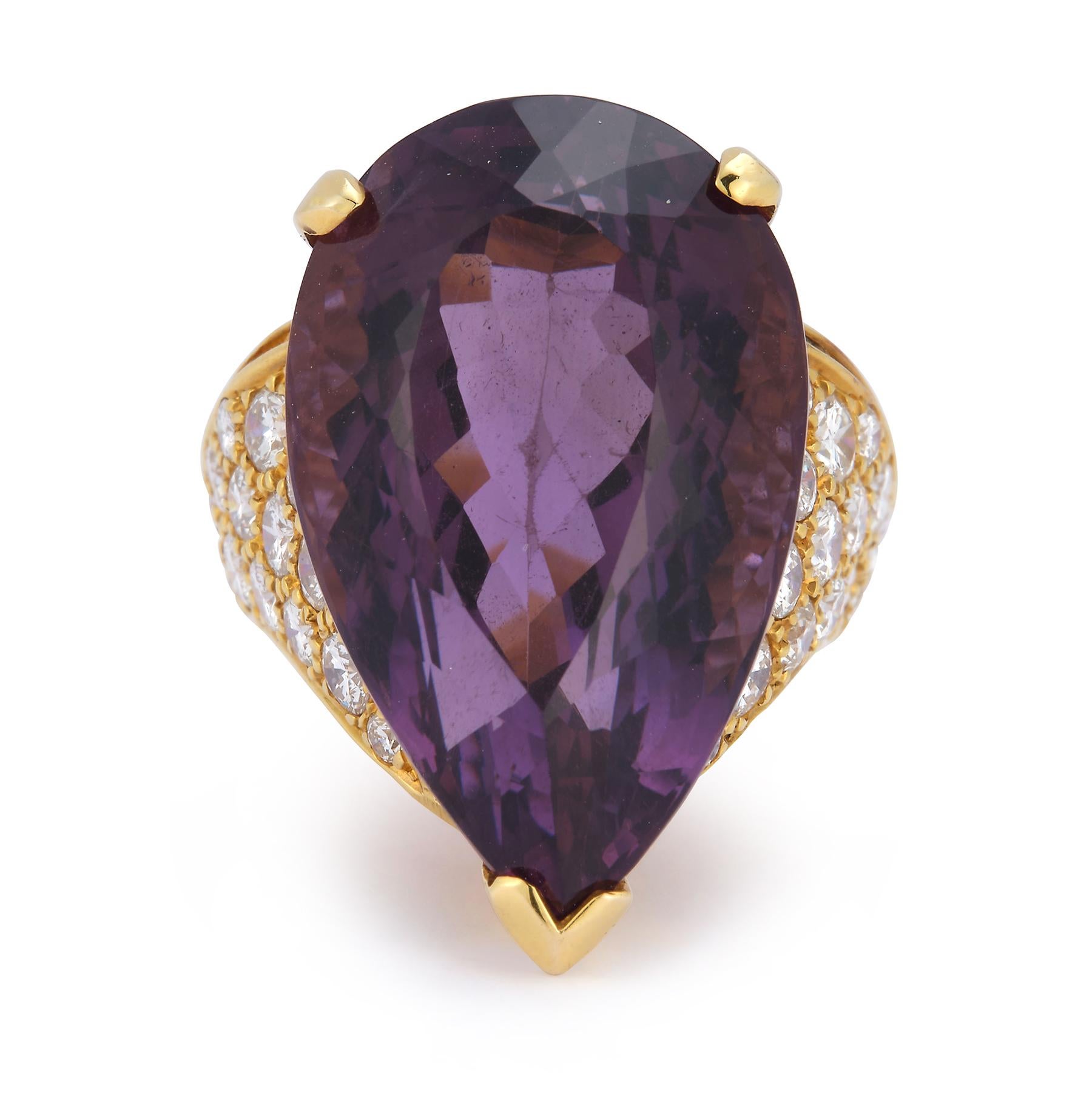 Pear Shape Amethyst and Diamond Cocktail Ring  In Excellent Condition For Sale In New York, NY