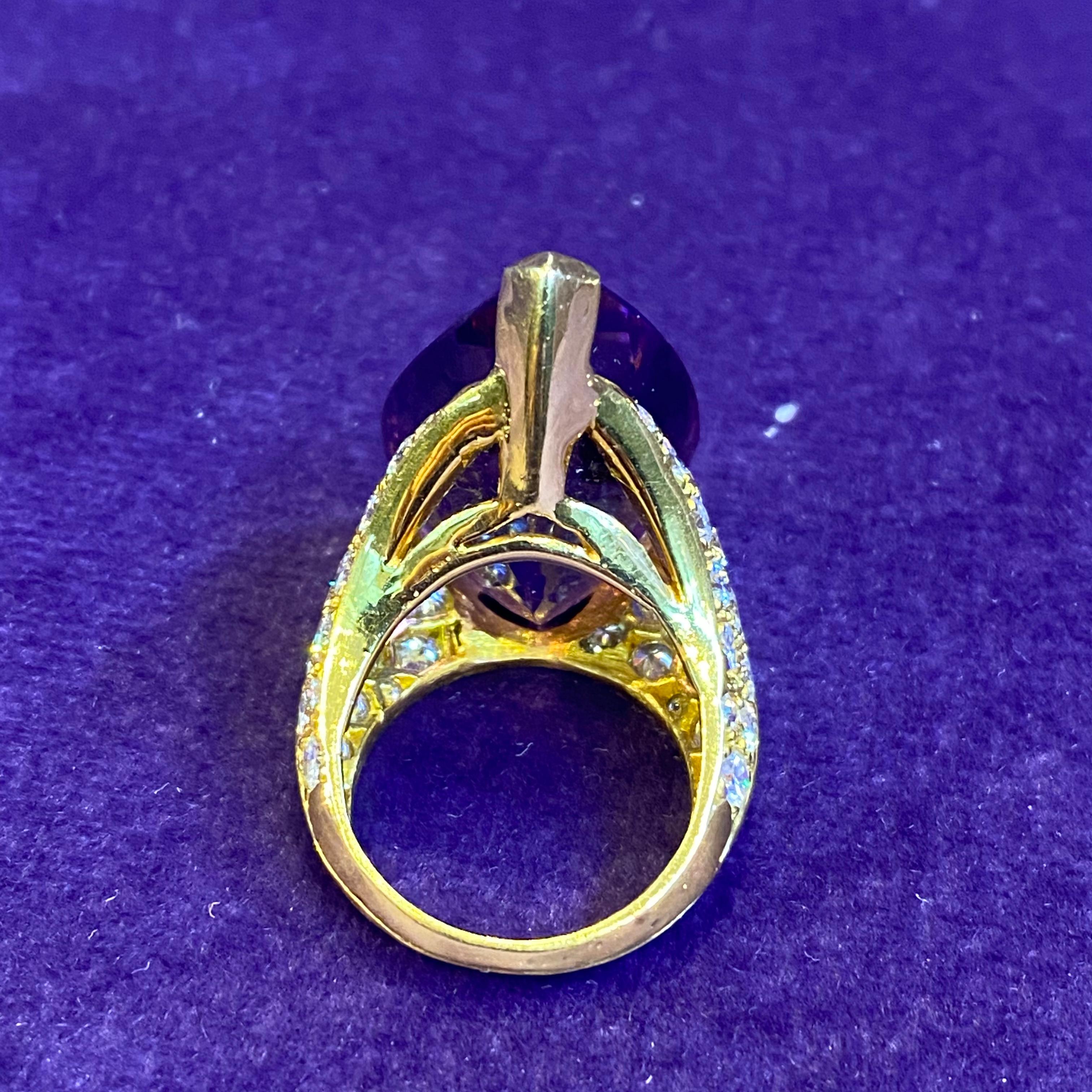 Pear Shape Amethyst and Diamond Cocktail Ring  For Sale 1