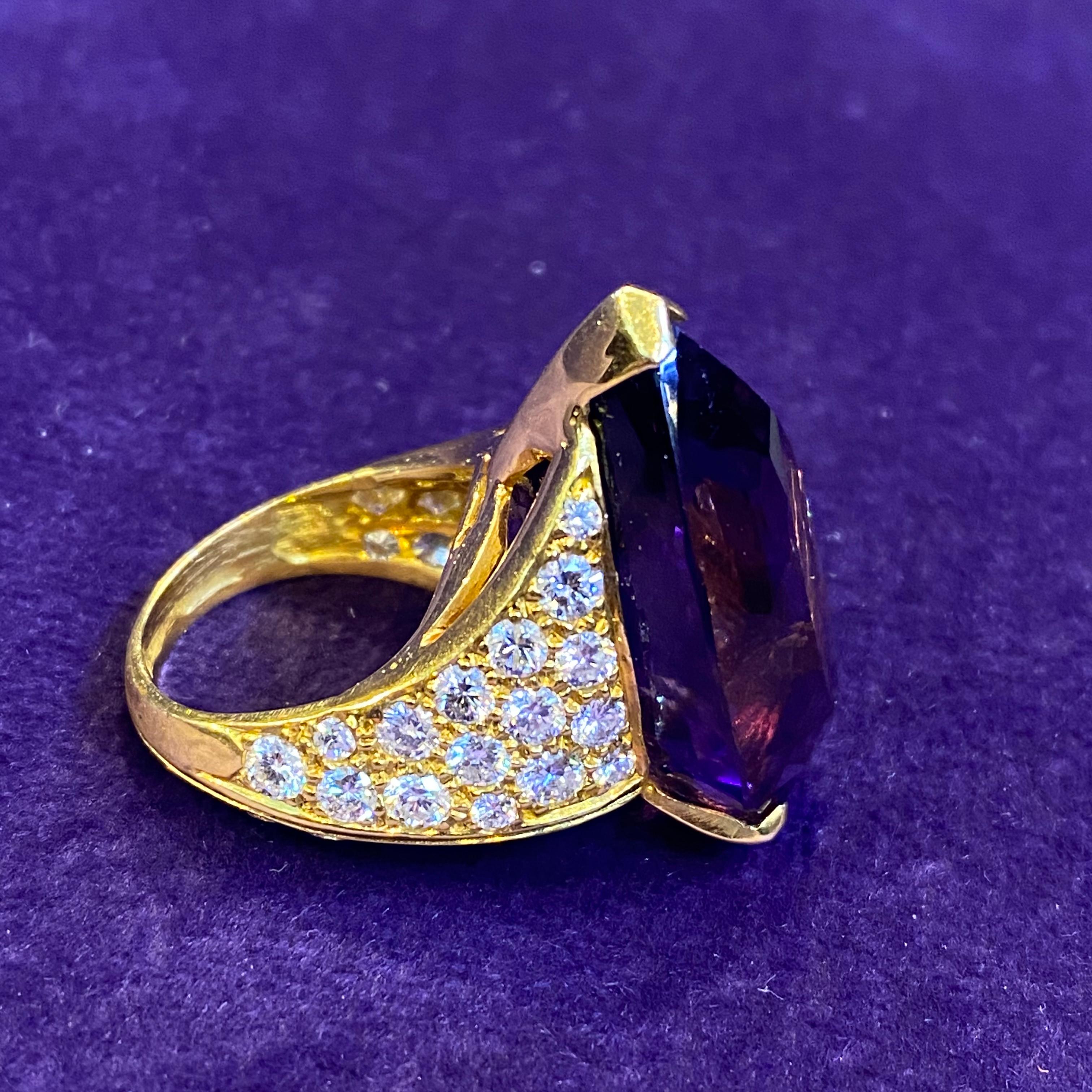 Pear Shape Amethyst and Diamond Cocktail Ring  For Sale 2