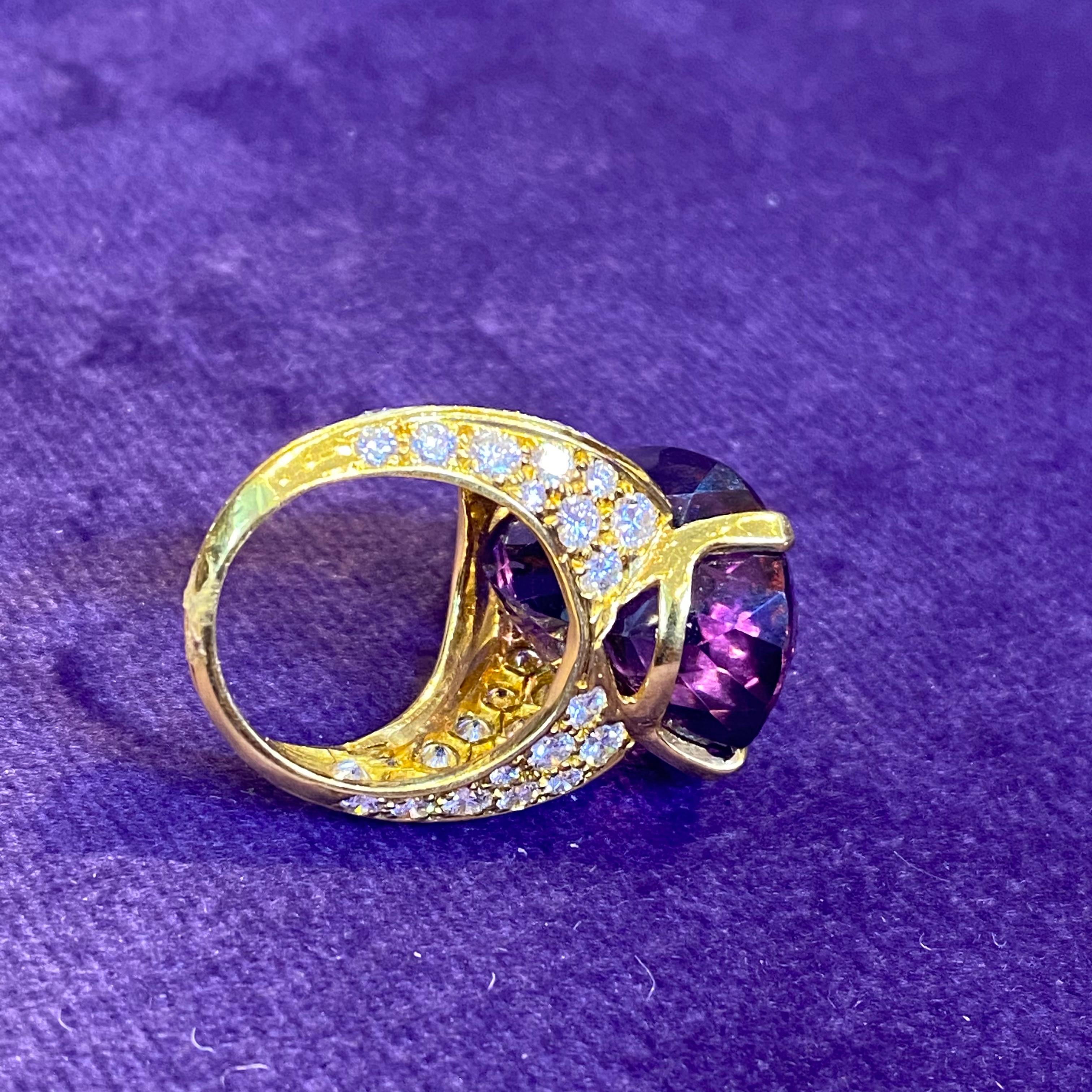 Pear Shape Amethyst and Diamond Cocktail Ring  For Sale 3