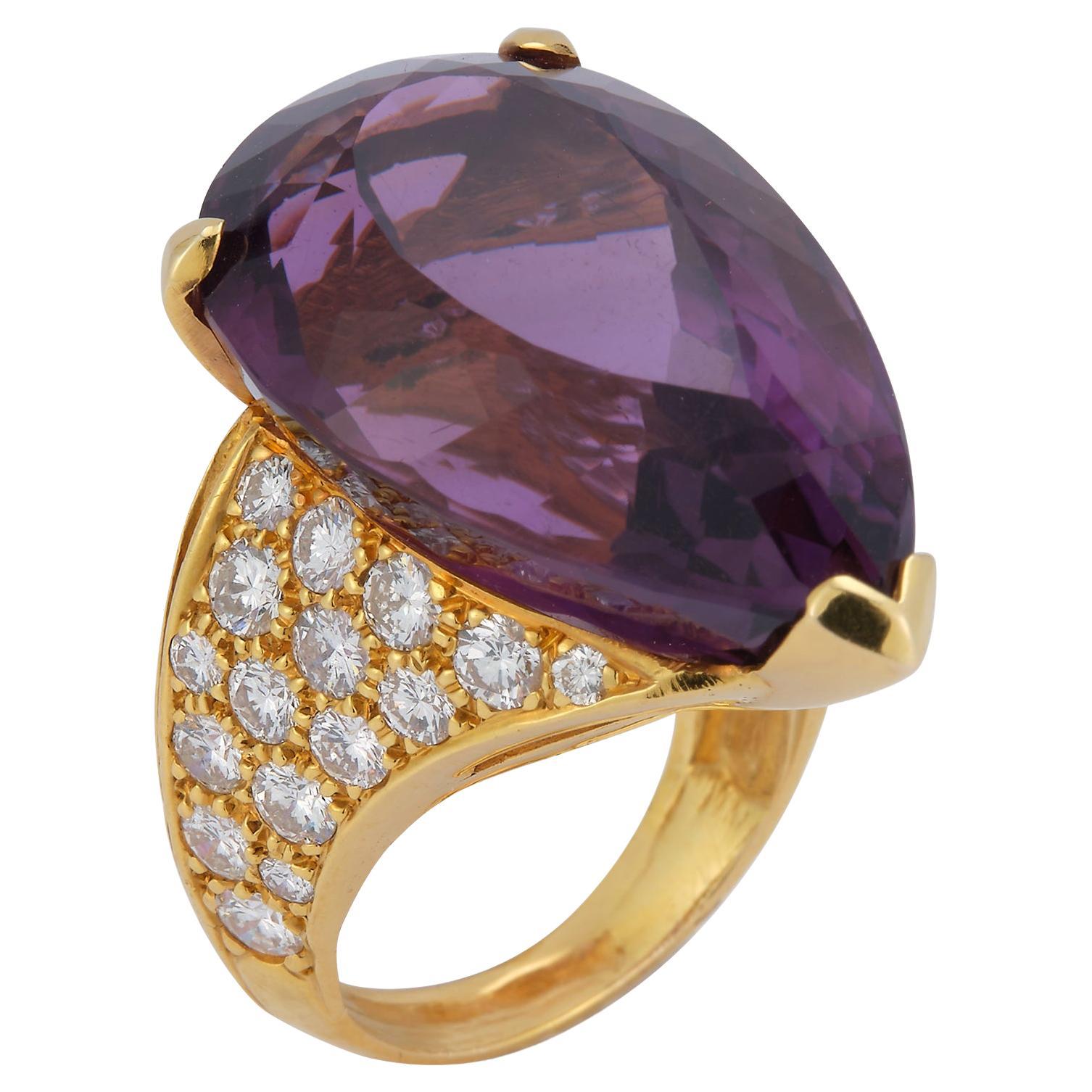 Pear Shape Amethyst and Diamond Cocktail Ring  For Sale