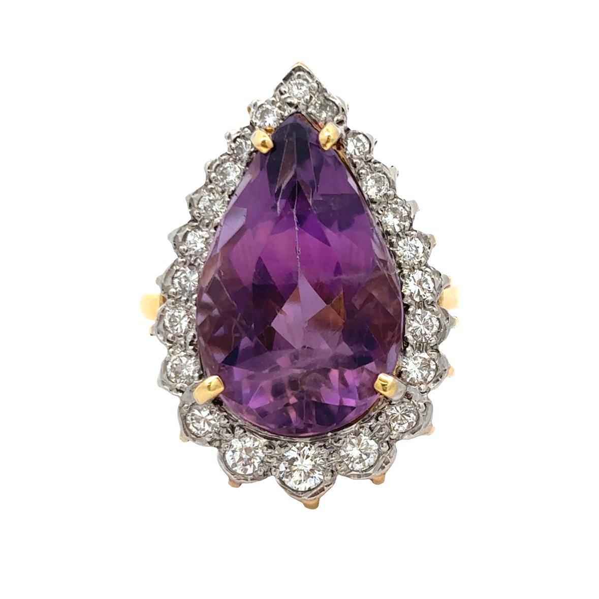 Donna Anello con ametista e diamanti a forma di pera in vendita