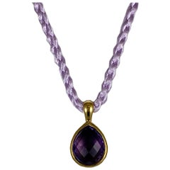 Hammerman Brothers Pear Shape Amethyst Pendant on Silk Cord