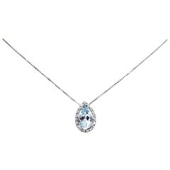 Pear Shape Aquamarine and Diamond 18 Carat Gold Pendant and Chain