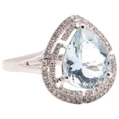 Pear Shape Aquamarine and Diamond Cocktail Ring in 18 Carat White Gold