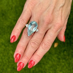 Pear Shape Aquamarine Diamond 14KWG Vintage Cocktail Ring