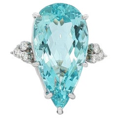 Anello da cocktail vintage con diamante e acquamarina a forma di pera 14KWG