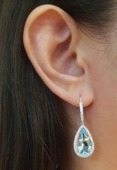 Pear Shape Aquamarine with Diamond Earrings Set in Platinum 950 Settings