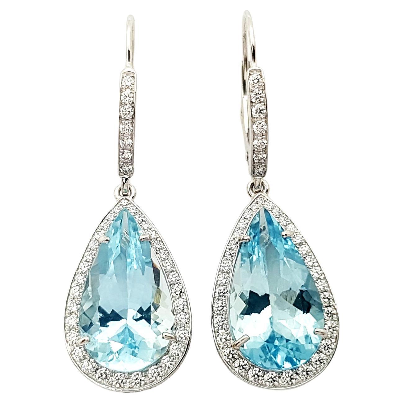 Pear Shape Aquamarine with Diamond Earrings Set in Platinum 950 Settings For Sale