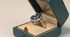 Aquamarine and Sapphire Halo Ring. 1.80ct Pear Aquamarine Diamond 18K White Gold