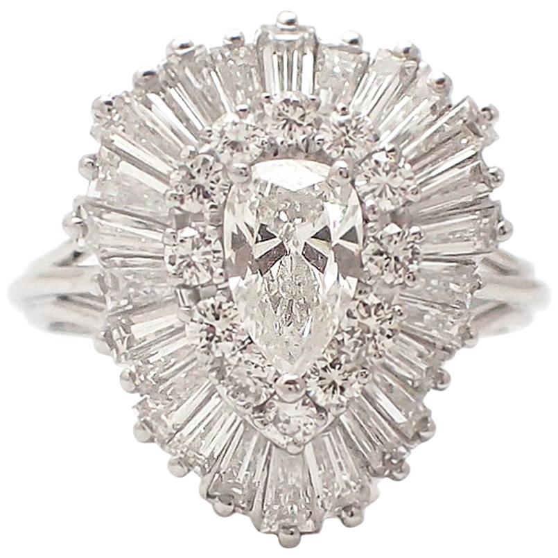 Pear Shape Ballerina Ring in Platinum For Sale
