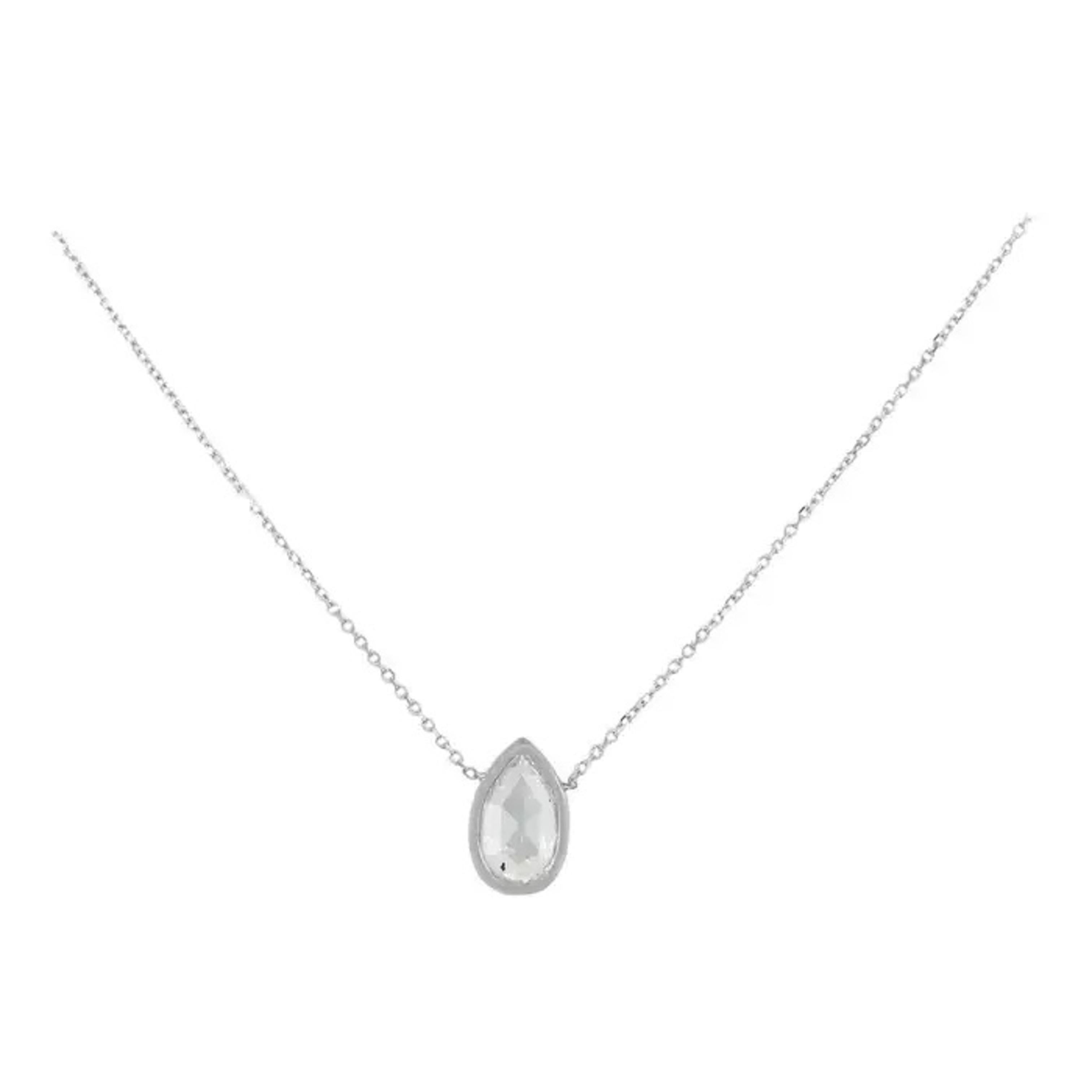 Pear Shape Bezel Set Diamond Necklace For Sale 2