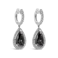 Roman Malakov 3.17 Carats Total Pear Shape Black Diamond Halo Dangle Earrings