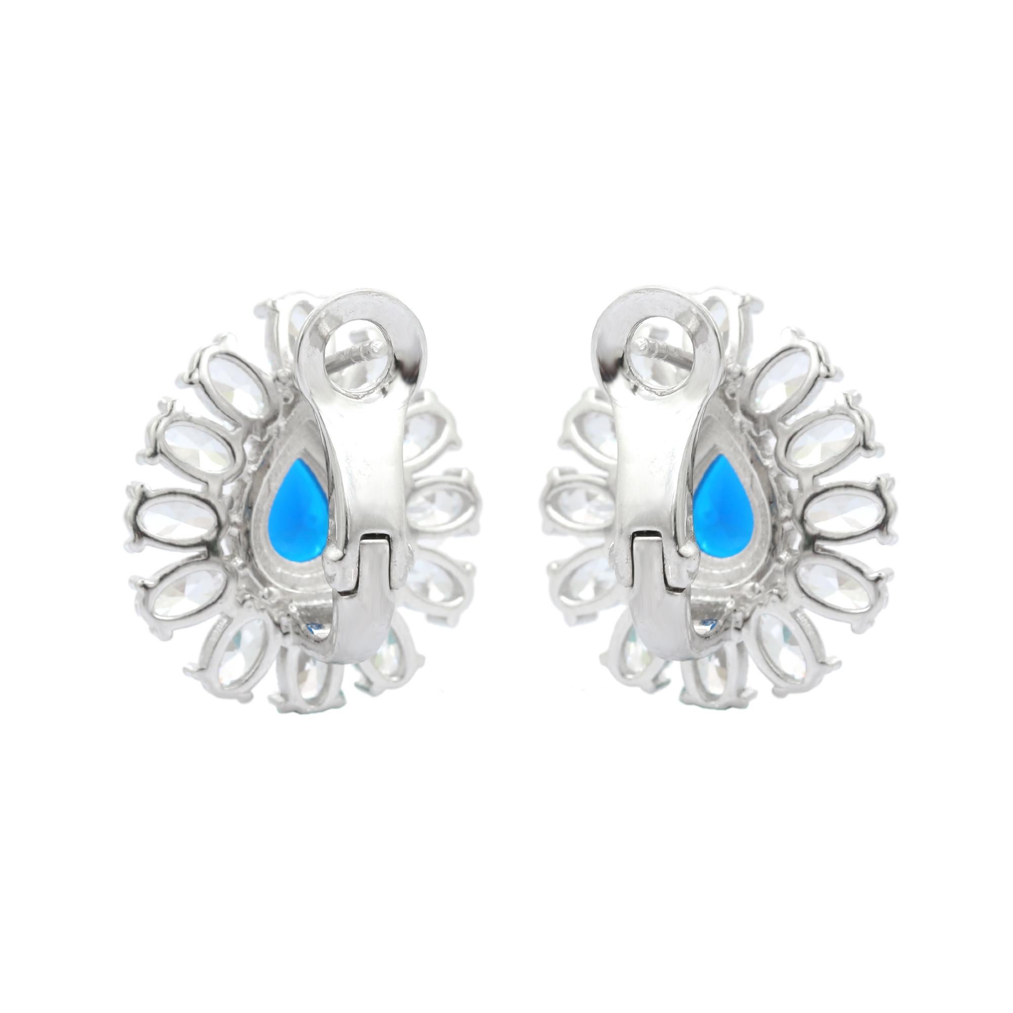 Pear Shape Blue Color Rhinestone Studs Earring for Her in 925 Sterling Silver For Sale 2