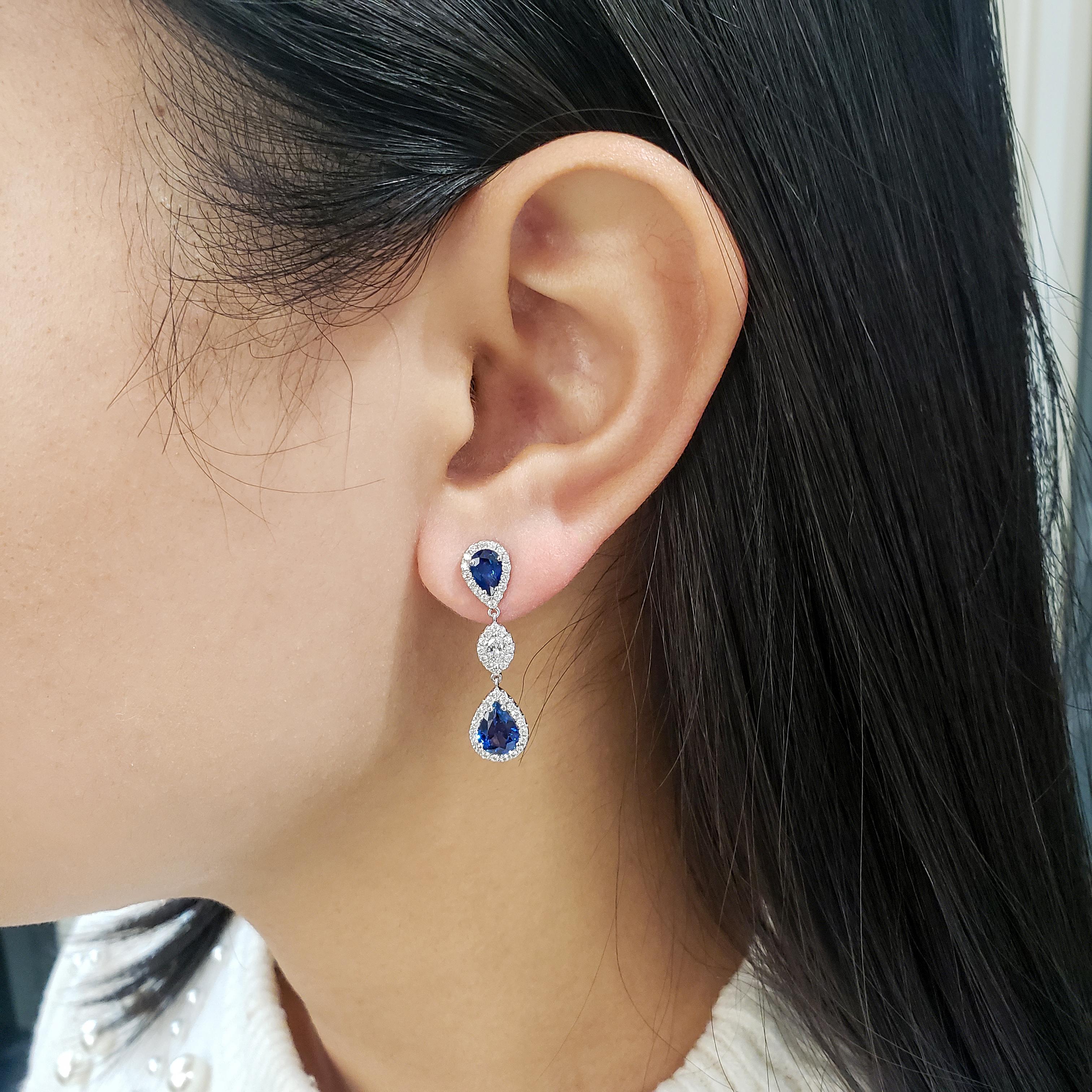 2,79 Karat birnenförmiger blauer Saphir und Diamant-Tropfen-Ohrringe (Zeitgenössisch) im Angebot