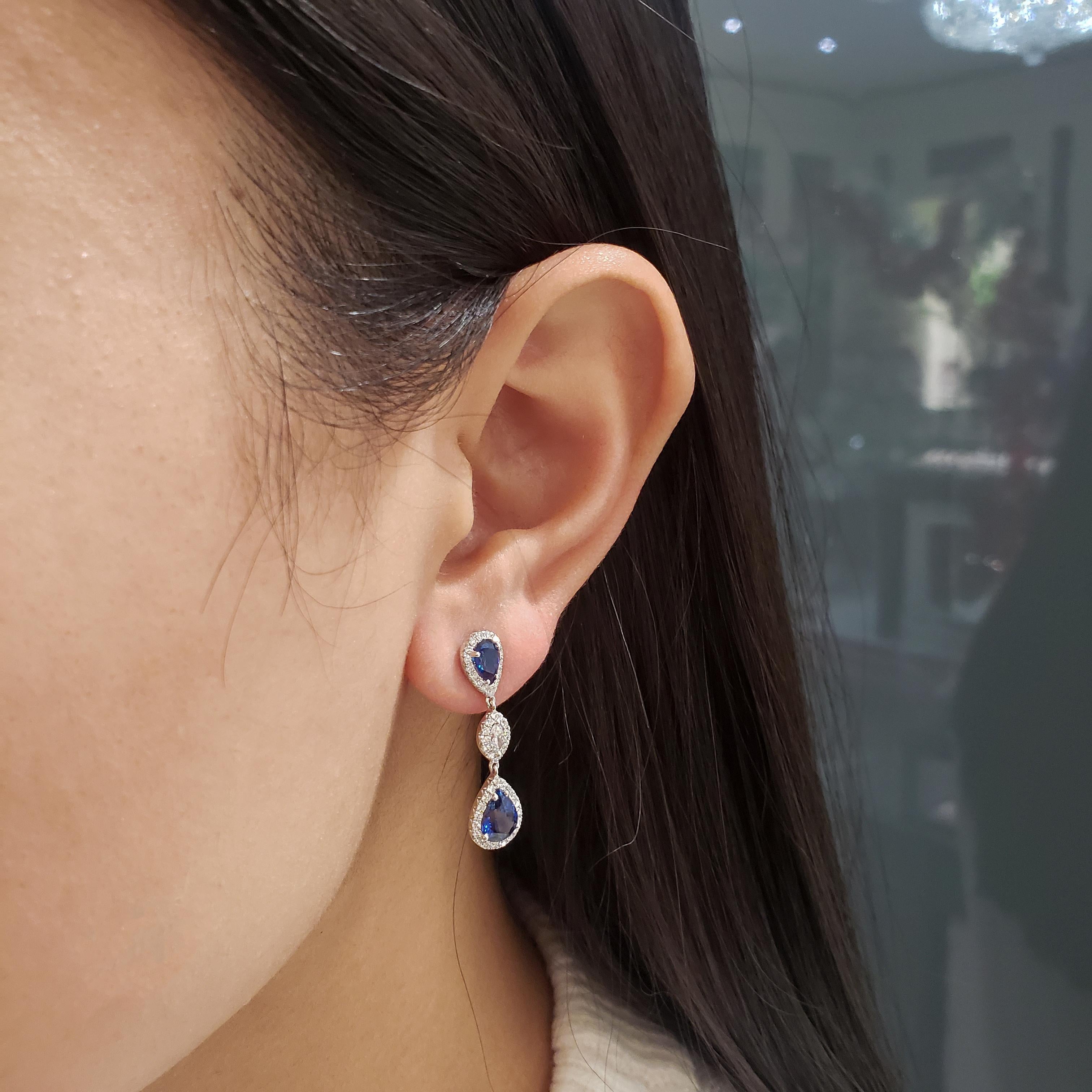 2,79 Karat birnenförmiger blauer Saphir und Diamant-Tropfen-Ohrringe (Gemischter Schliff) im Angebot