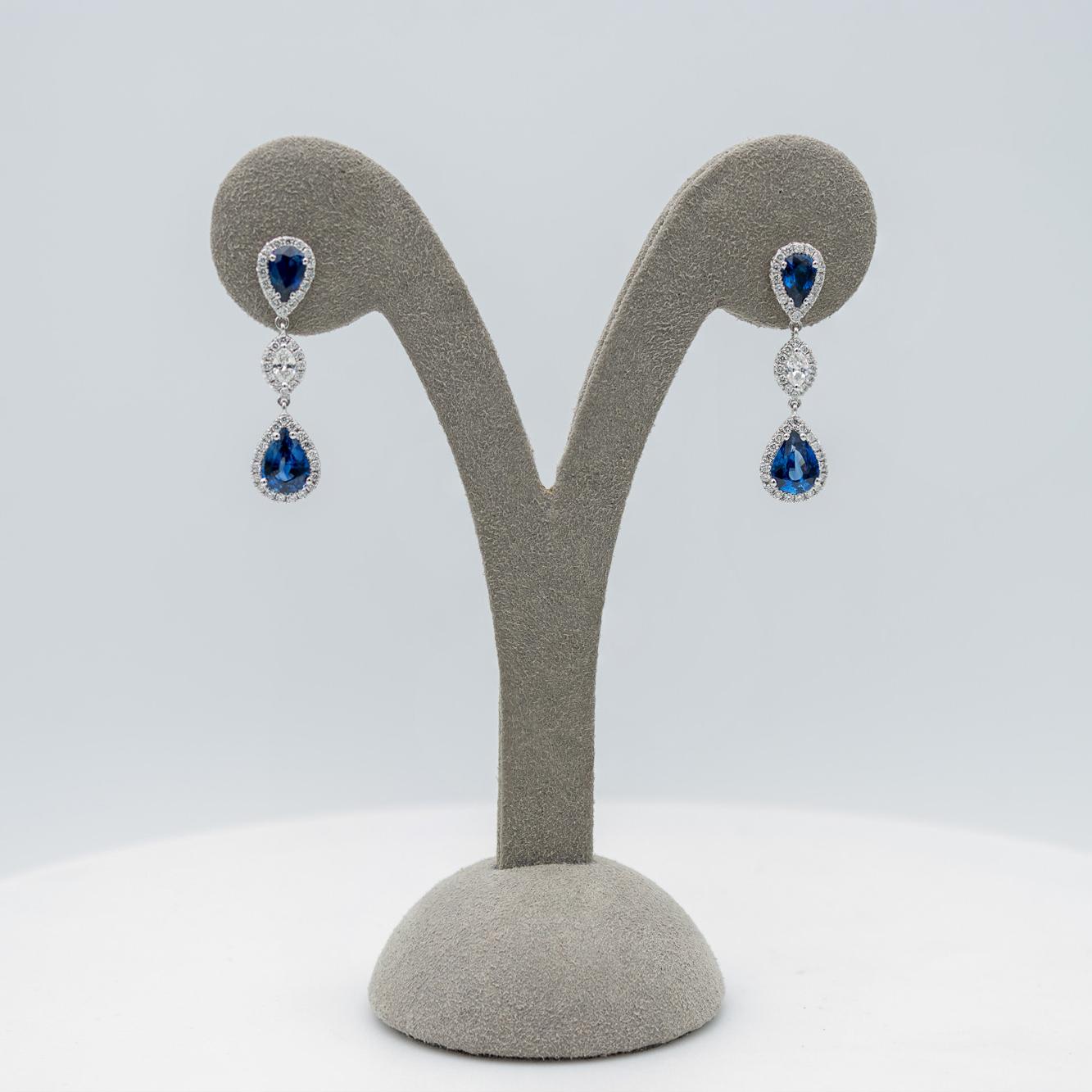 2,79 Karat birnenförmiger blauer Saphir und Diamant-Tropfen-Ohrringe im Zustand „Neu“ im Angebot in New York, NY