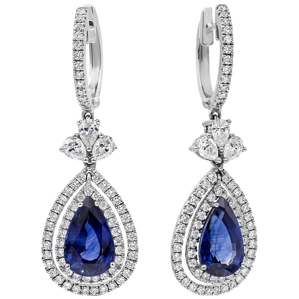 Edwardian Natural Sapphire Diamond Gold Dangle Earrings at 1stDibs
