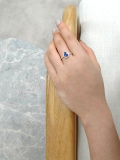 Pear Shape Blue Sapphire and Diamond Engagement Ring in 18K Yellow Gold