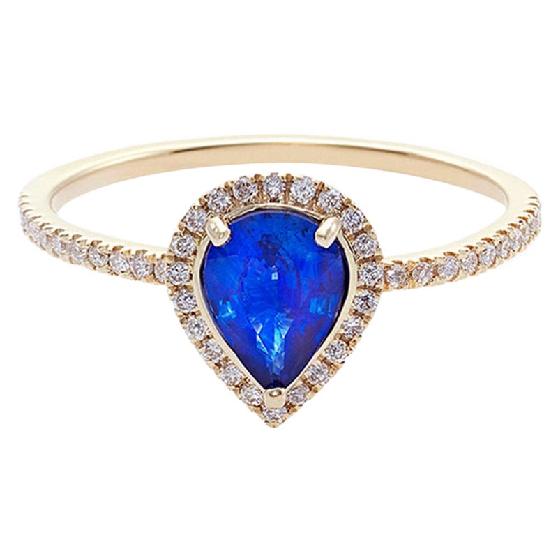 in vendita:  Anello di fidanzamento con zaffiro blu e diamante a forma di pera in oro giallo 18 carati