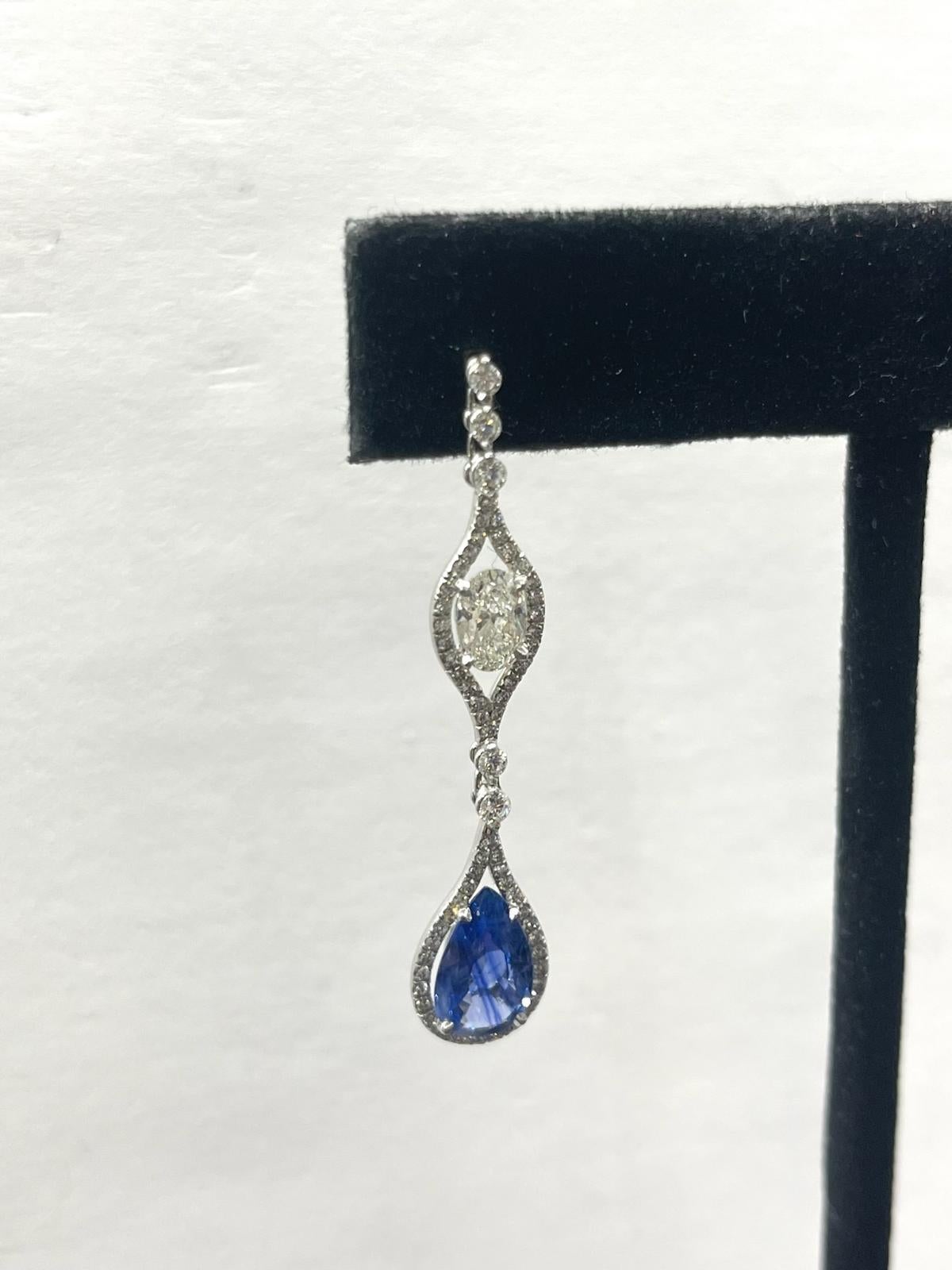 Women's Pear Shape Blue Sapphire Dangle Earrings  For Sale
