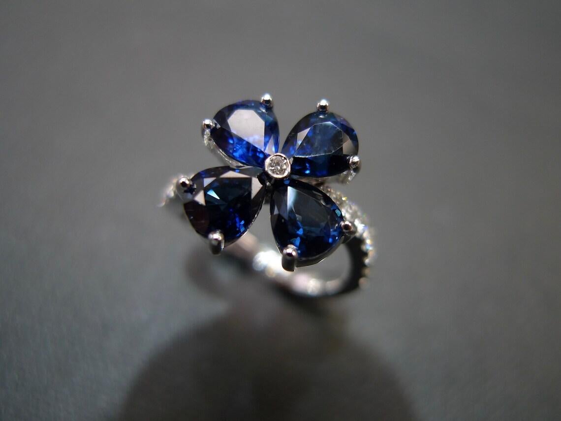For Sale:  Pear Shape Blue Sapphire Diamond Twist Tension Style Floral Engagement Ring 3