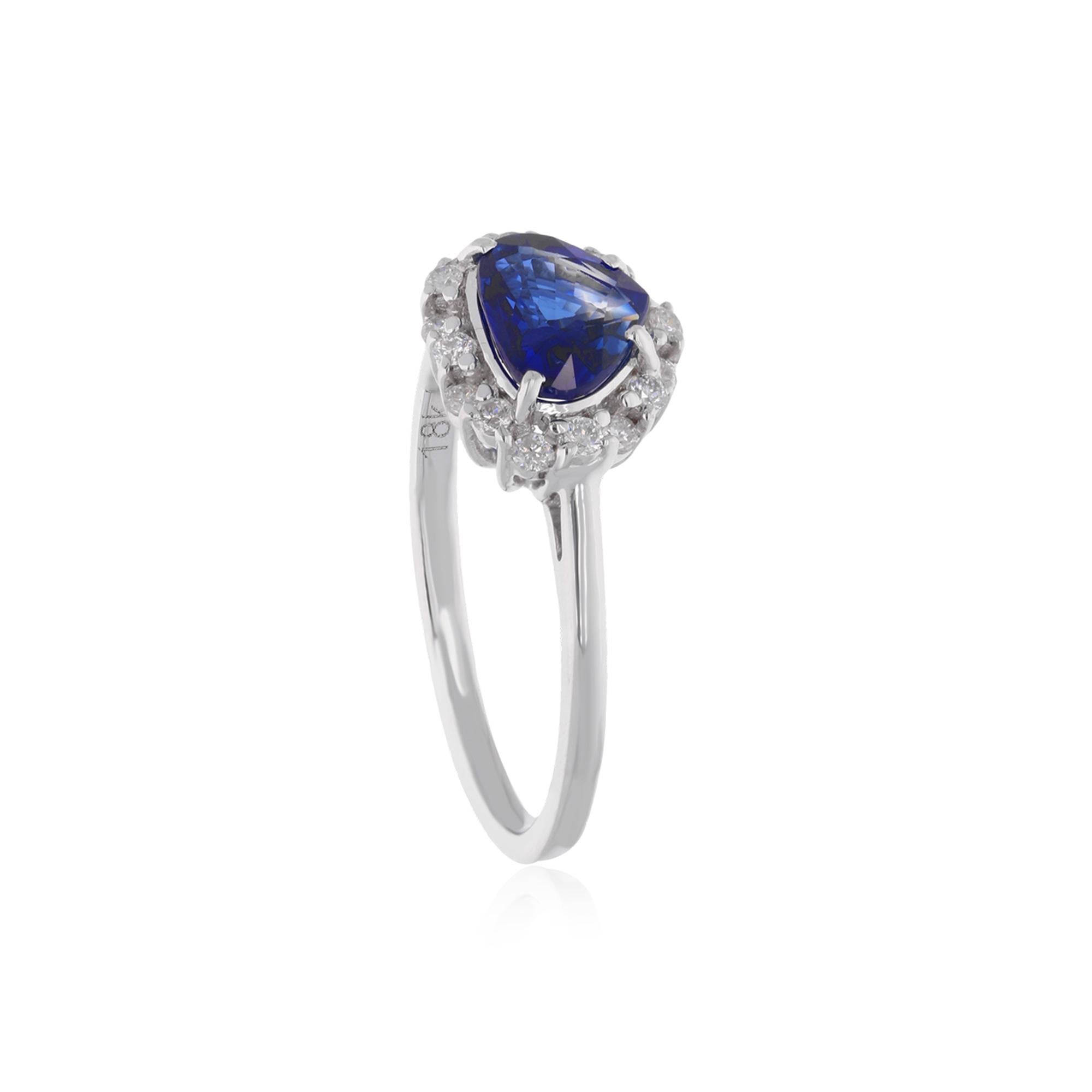 Modern Pear Shape Blue Sapphire Gemstone Ring Diamond 18 Karat White Gold Fine Jewelry For Sale