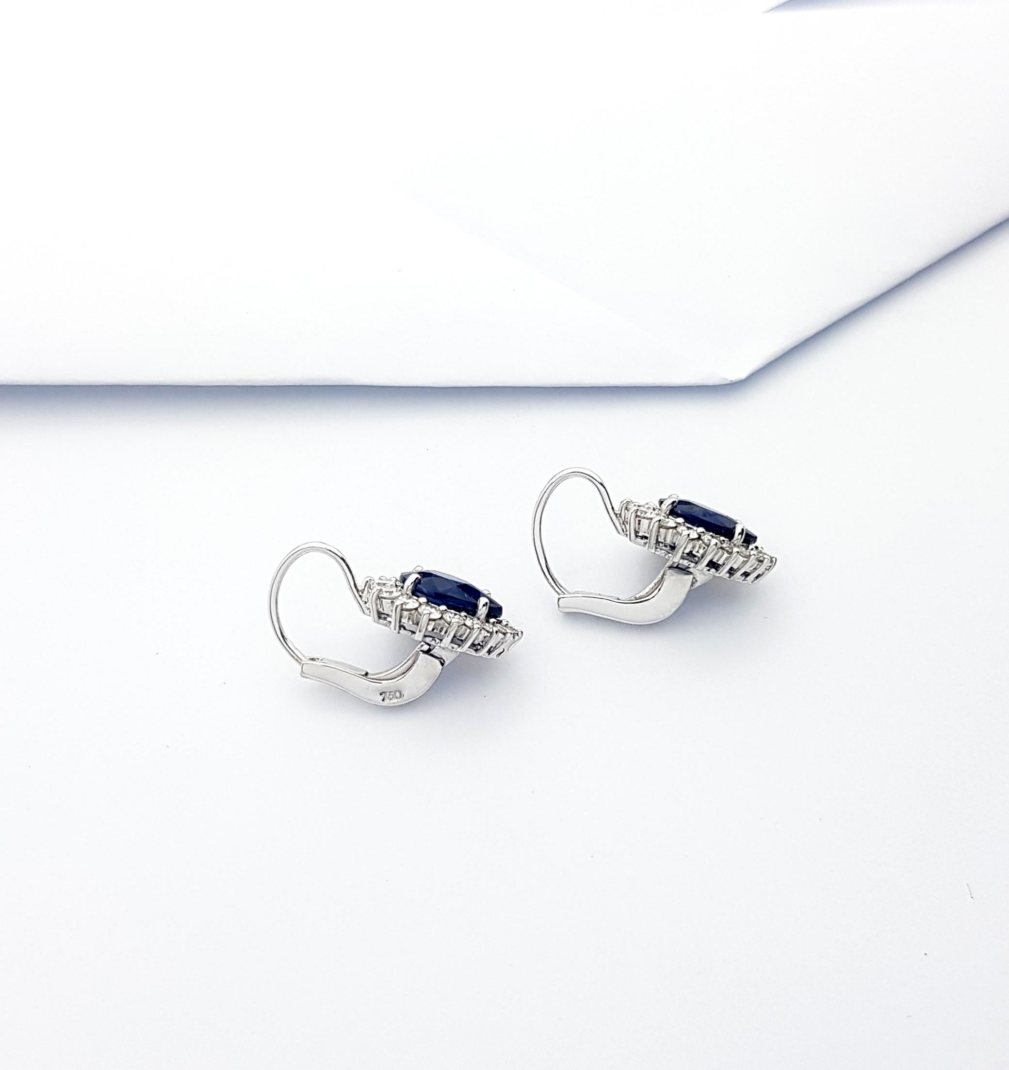 Pear Shape Blue Sapphire with Diamond Earrings Set in 18k White Gold Settings For Sale 1