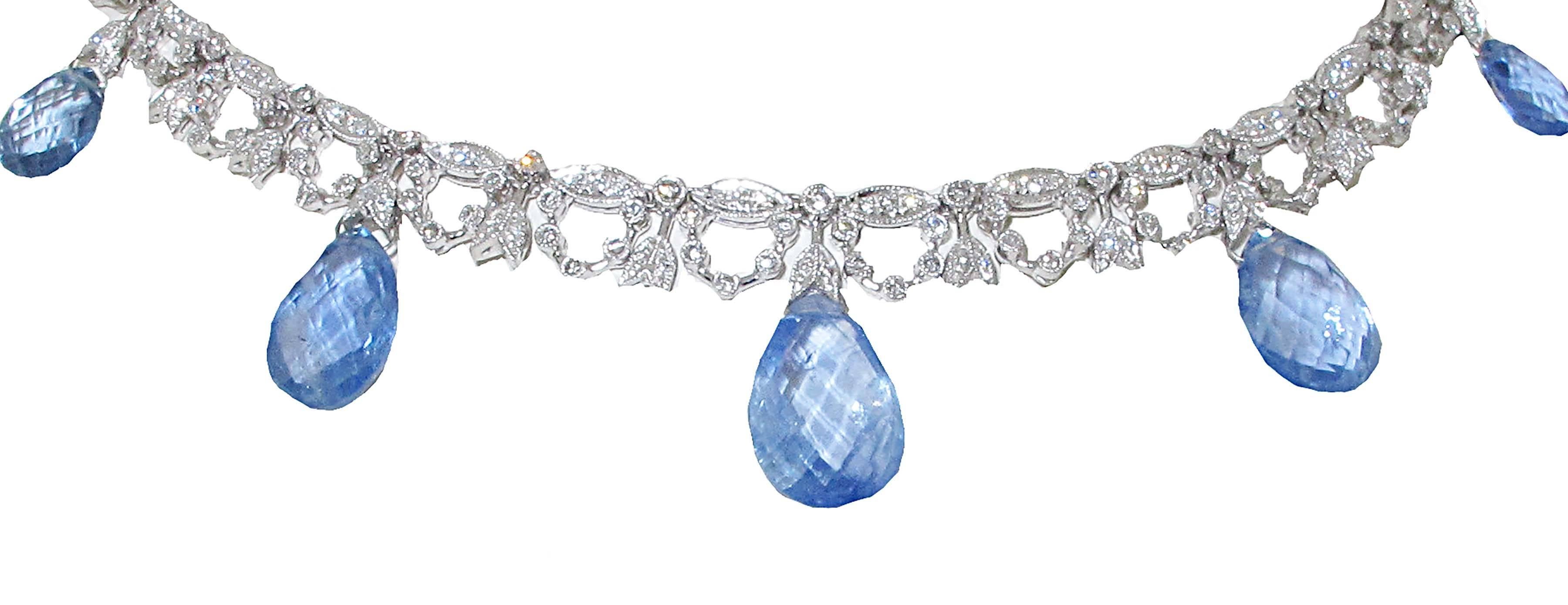 Modern Pear Shape Briolette Sapphire and Diamond Necklace