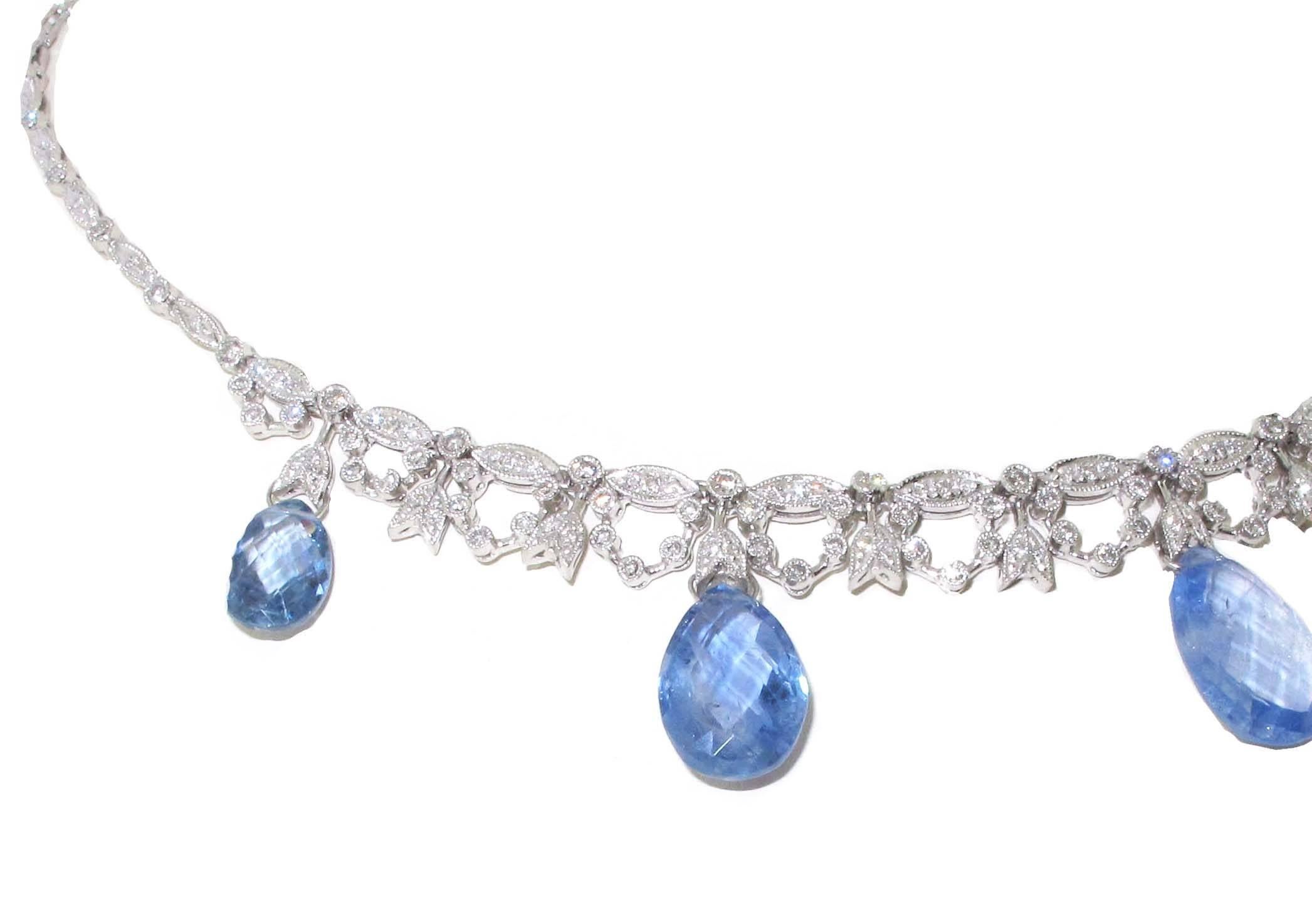 Pear Shape Briolette Sapphire and Diamond Necklace In Excellent Condition In Beverly Hills, CA