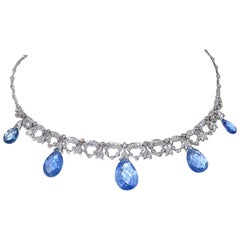 Pear Shape Briolette Sapphire and Diamond Necklace