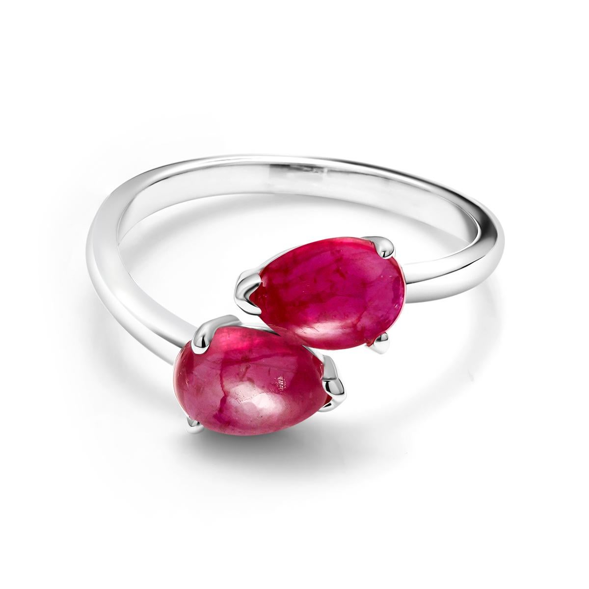 Women's Two Facing Cabochon Pear Shape Burma Rubies Gold Cocktail Ring