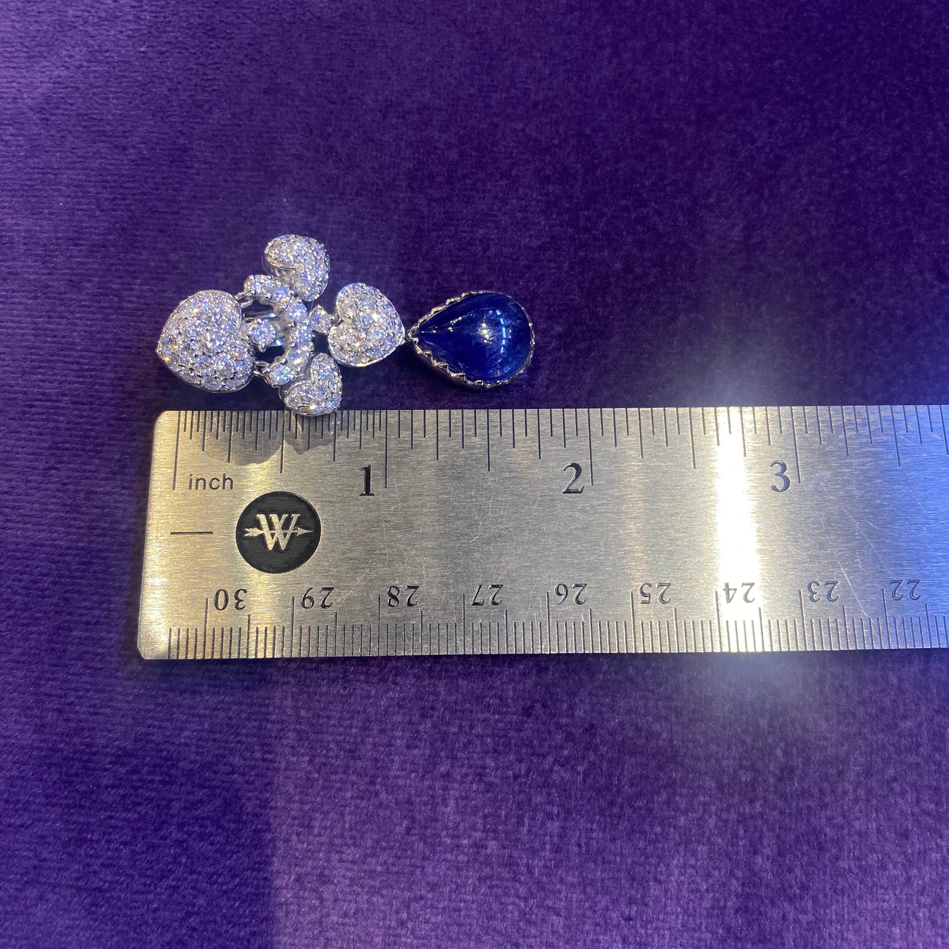 Pear Shape Cabochon Sapphire and Diamond Earrings For Sale 5
